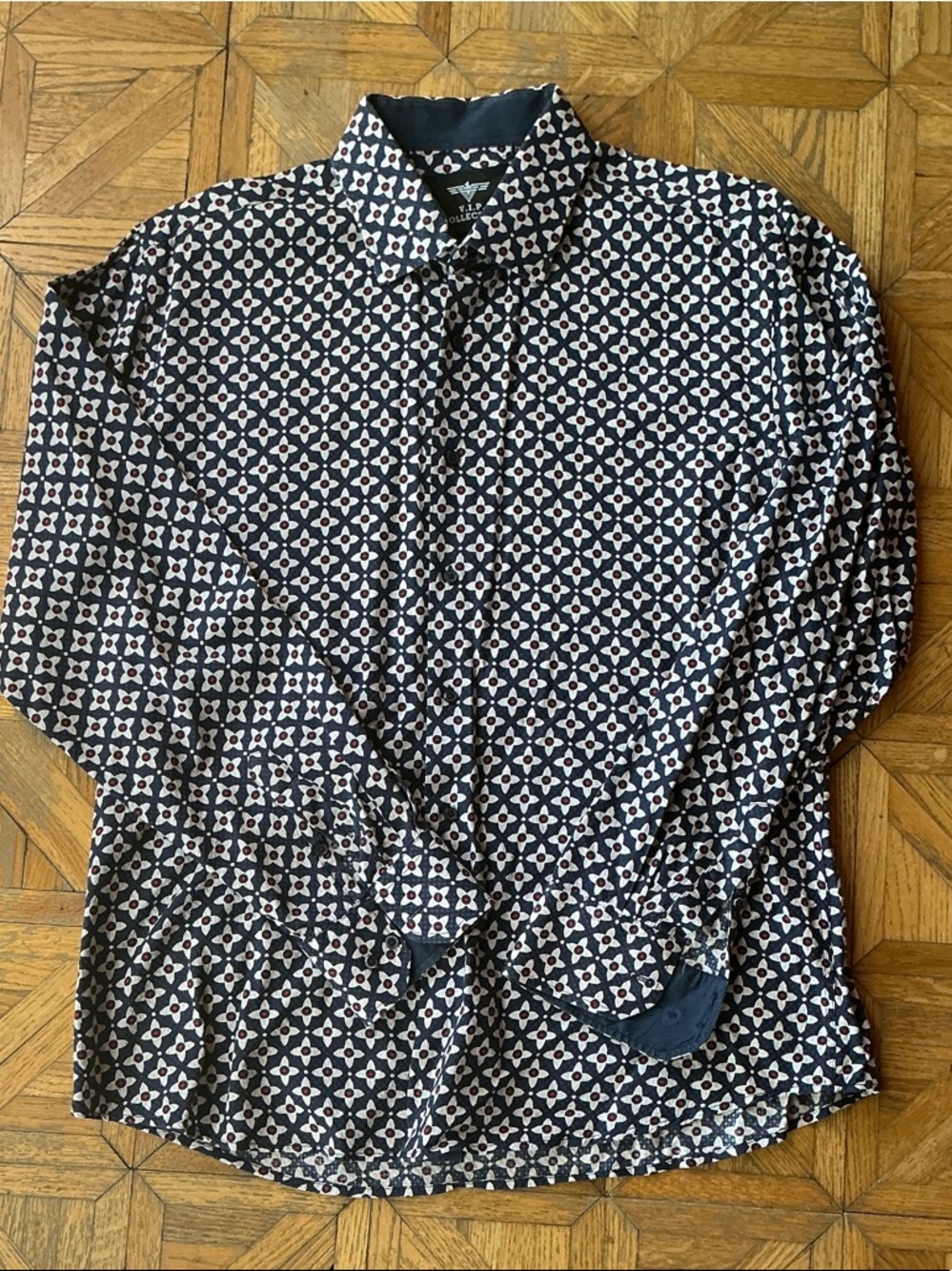 Men's Geometric Print Button-Down Shirt - Black & White